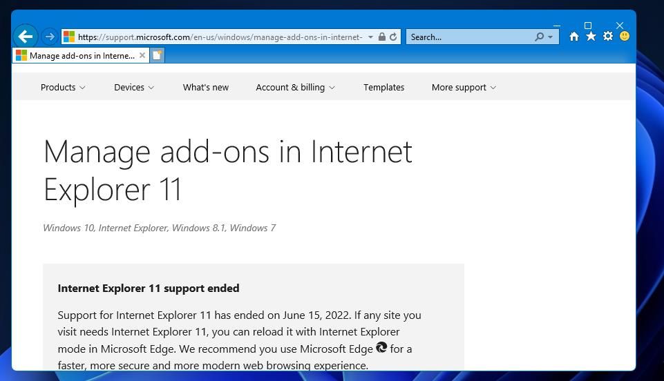 Браузер Internet Explorer 11 внутри Windows 11