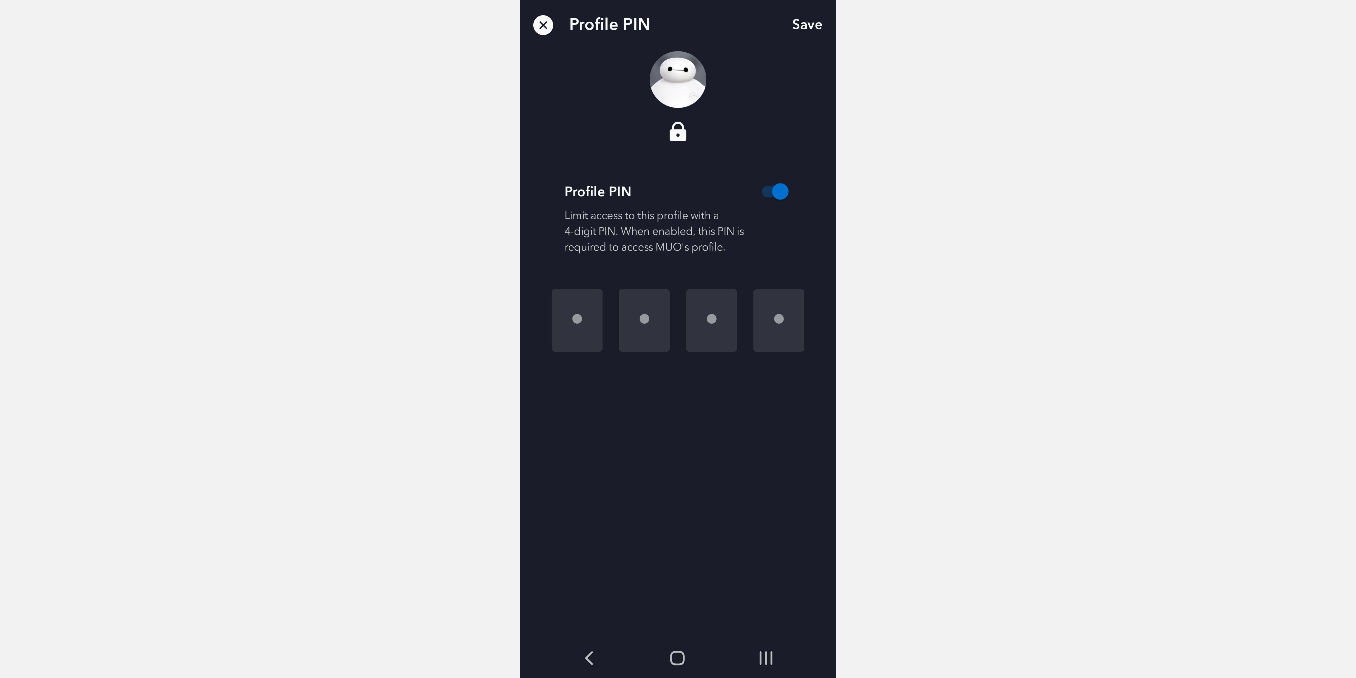 PIN для профиля в мобильном Disney+