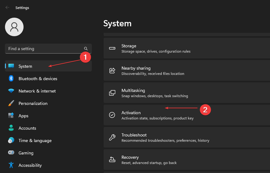 Панель активации в параметрах Windows