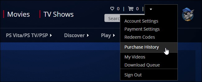 Имя аккаунта в правом верхнем углу сайта PlayStation Store