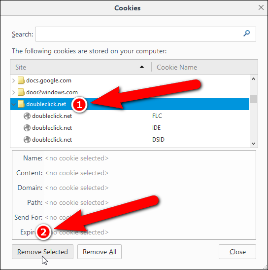 Удаление куки для сайта в Firefox