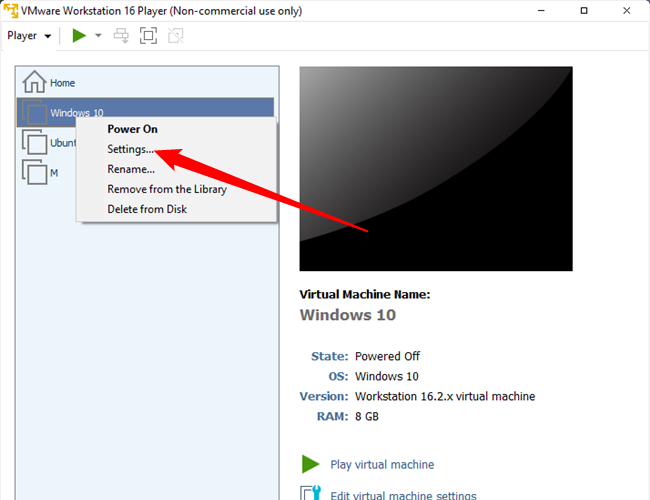 Правый клик по виртуальной машине, затем выберите 