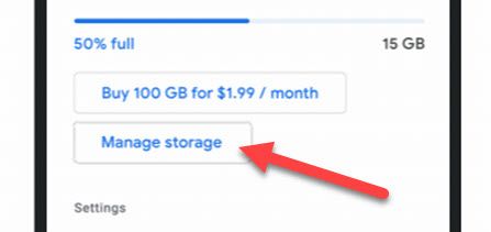 Нажмите «Управление хранилищем», если видите этот экран.
