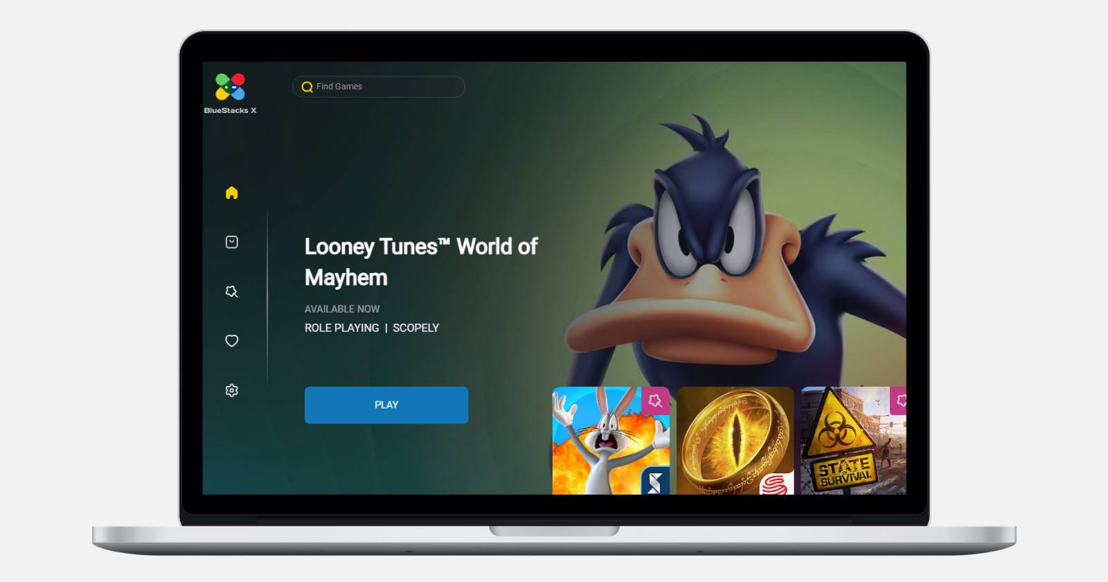 Макет BlueStacks, запущенный на ноутбуке