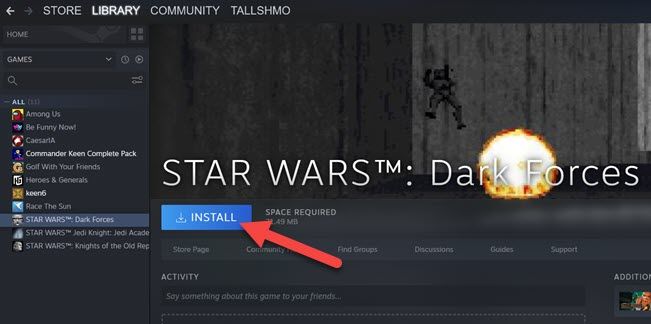 Окно установки игры Steam на Chromebook.