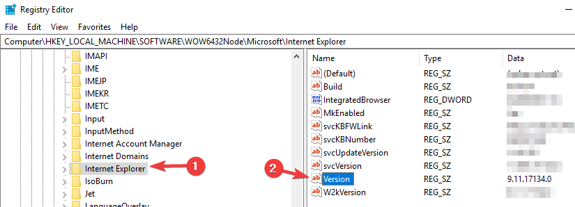 Редактор реестра: ключ Internet Explorer в Windows 10