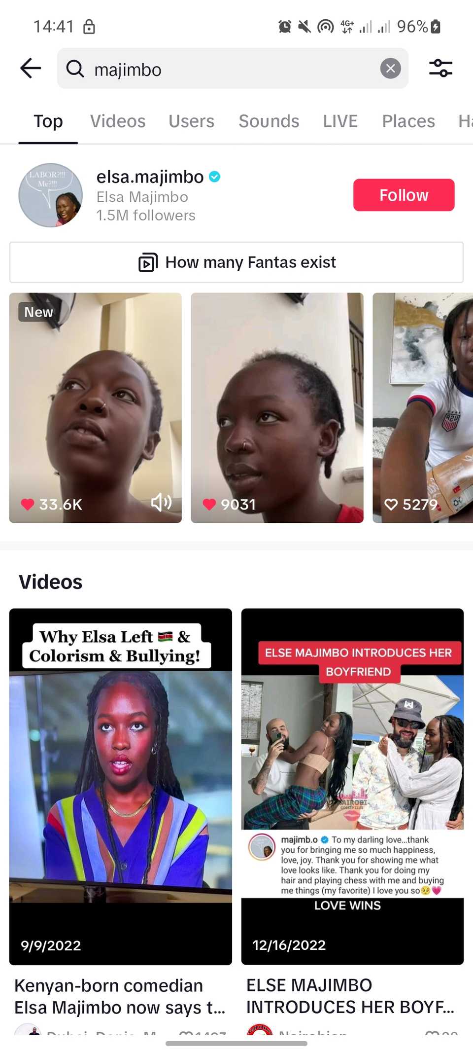 Скриншот результатов поиска в TikTok с фильтром