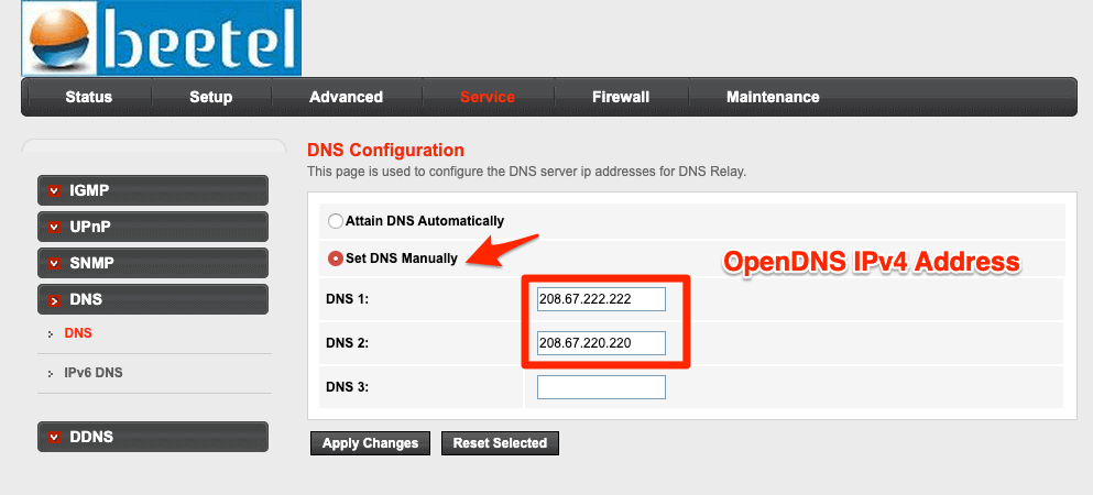 IP‑адреса OpenDNS в настройках DNS роутера