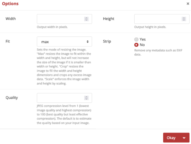 Опции изменения изображения на CloudConvert