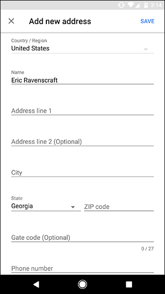 Добавление адреса доставки в Google Home