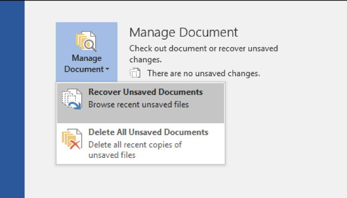 Снимок экрана: управление документами и восстановление несохранённых документов в Word