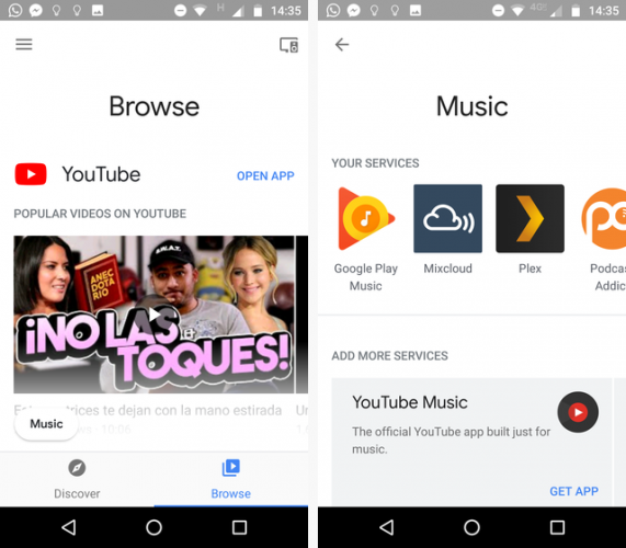 Список сервисов в Google Home