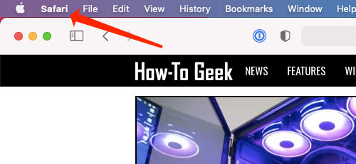 Нажмите Safari в строке меню