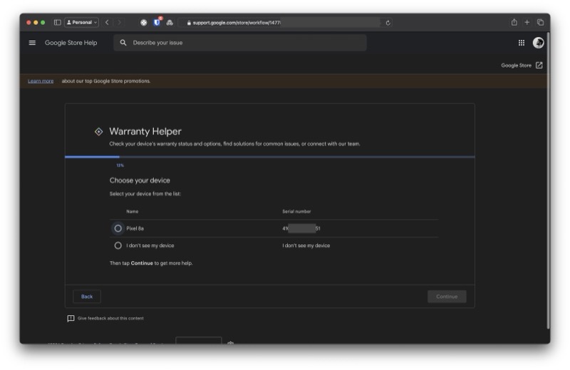 Список устройств, связанных с аккаунтом, в Warranty Helper