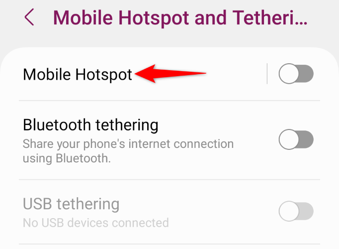 Переключатель мобильной точки доступа в настройках Android.