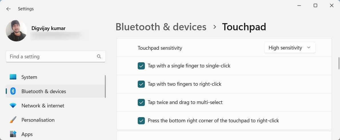 Тачпад в Параметрах