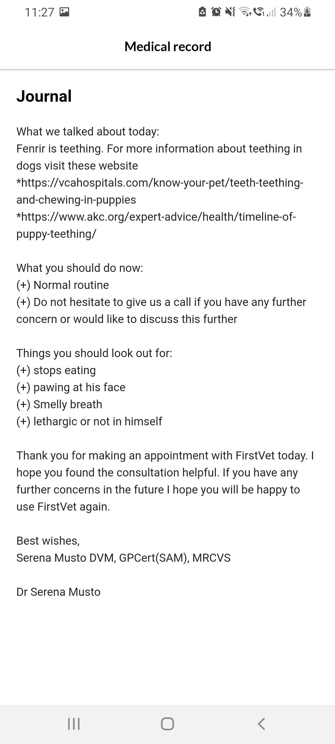 FirstVet Notes After Consultation