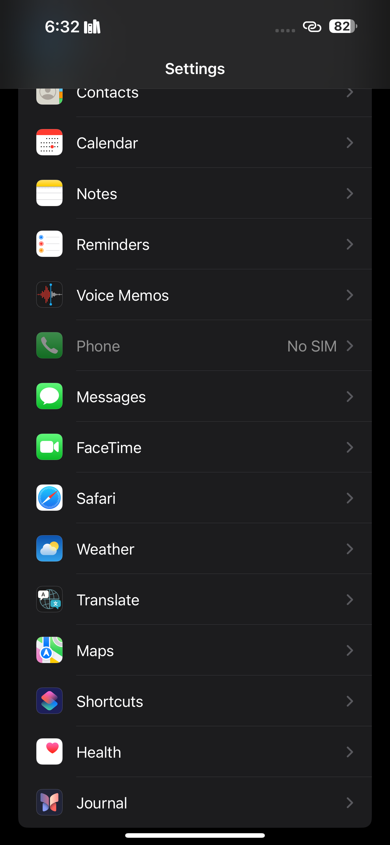 Экран настроек iPhone