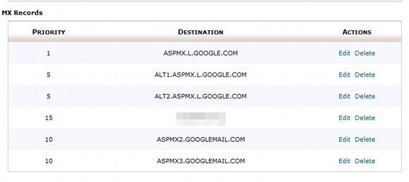 cPanel — запись MX настроена для Google Mail