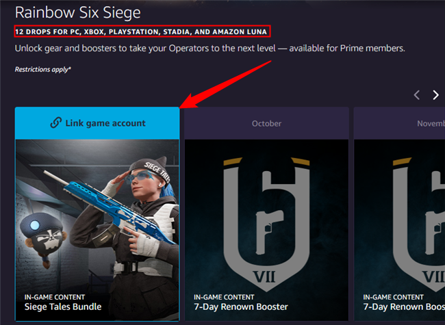Кнопка для привязки игрового аккаунта на странице предложения Prime Gaming
