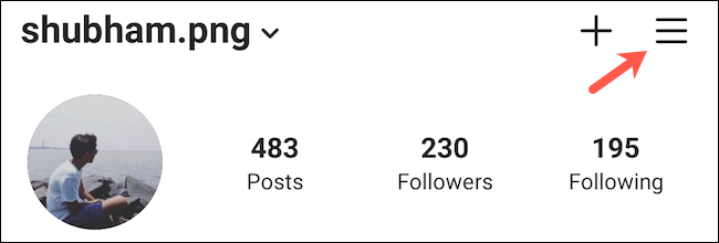 Меню с тремя линиями в приложении Instagram