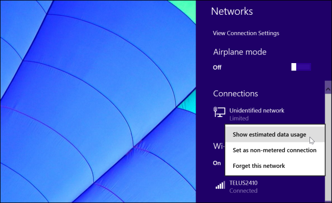 Показать оценочное использование данных в Windows 8.1