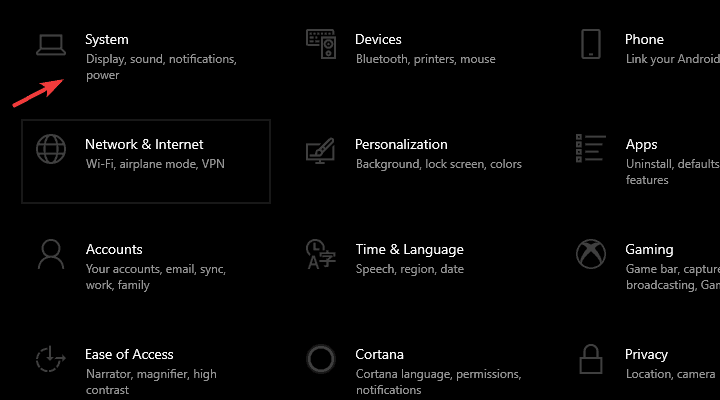 Скриншот раздела Система с настройками дисплея