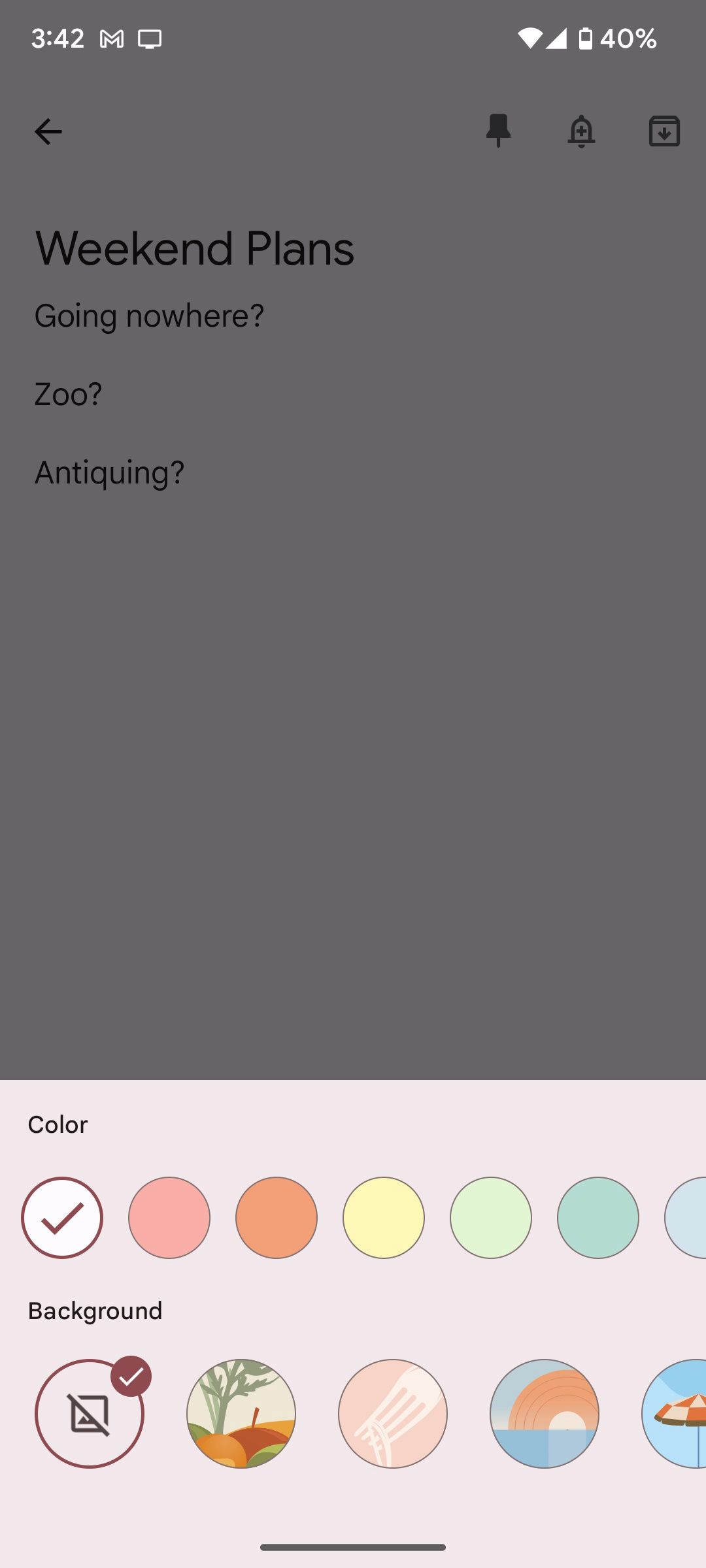 Заметка до применения цвета фона в Google Keep