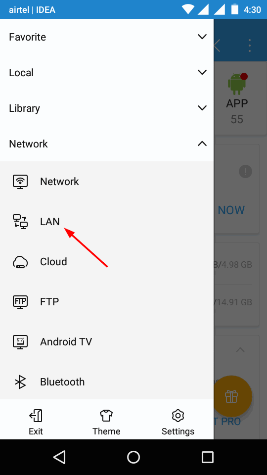Option LAN dans ES File Explorer