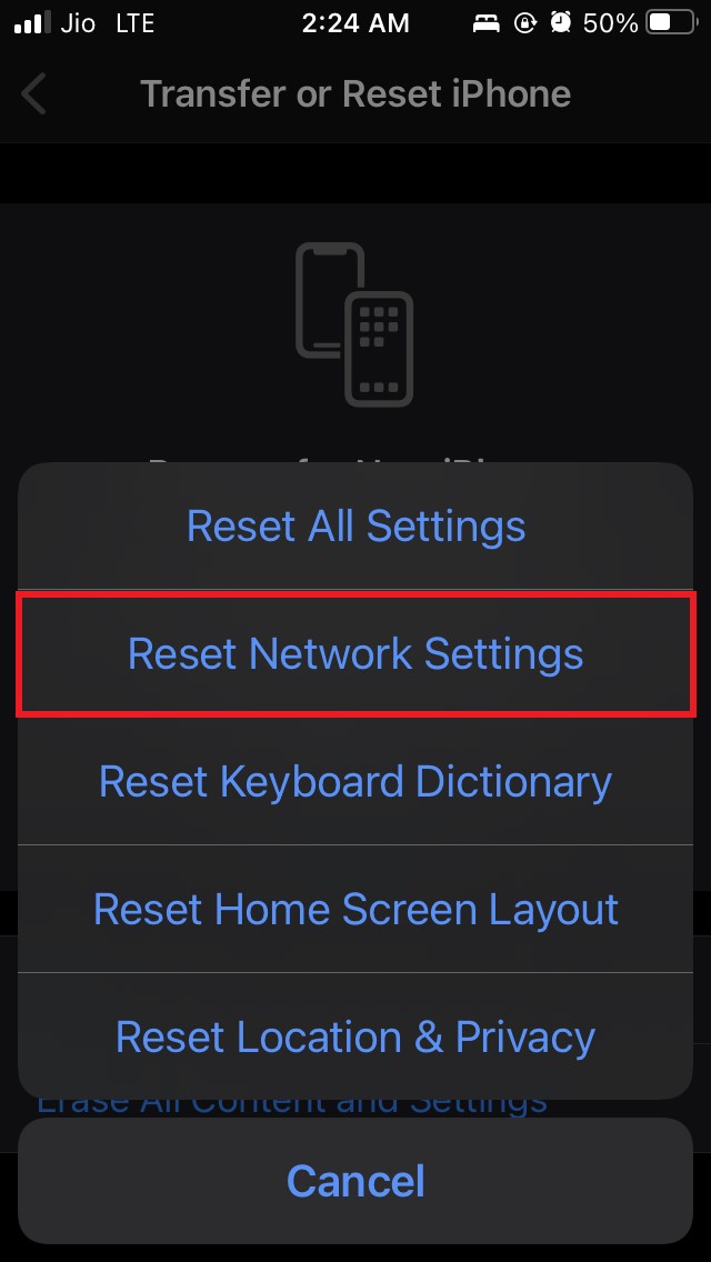reset network settings