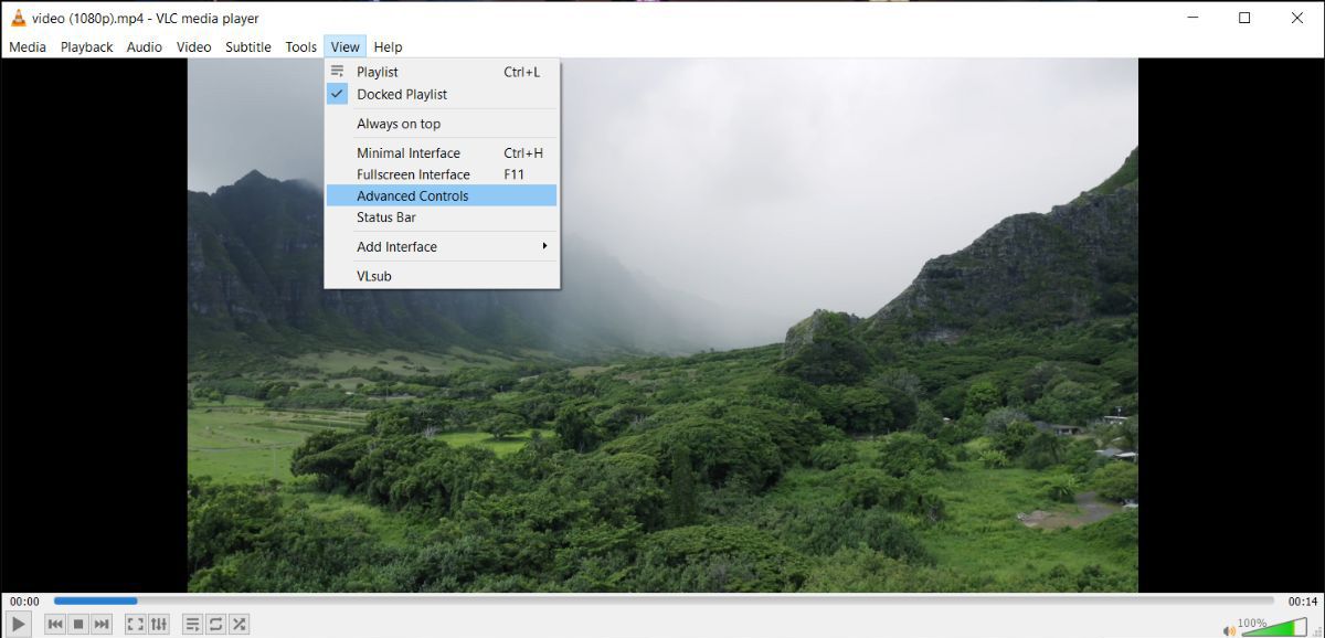 Доступ к дополнительным элементам управления в VLC