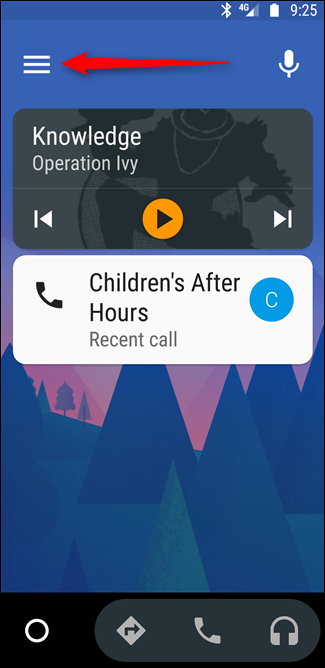 Меню Android Auto с пунктом «Настройки»