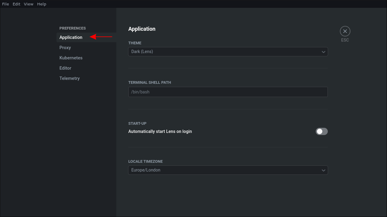 Скриншот настроек Lens Kubernetes dashboard
