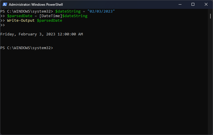 Иллюстрация приведения строки к DateTime