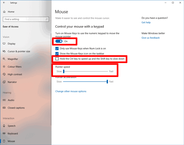 Настройки скорости и модификаторов для Клавиш мыши