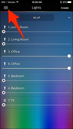 Экран настроек геозонирования в приложении Philips Hue