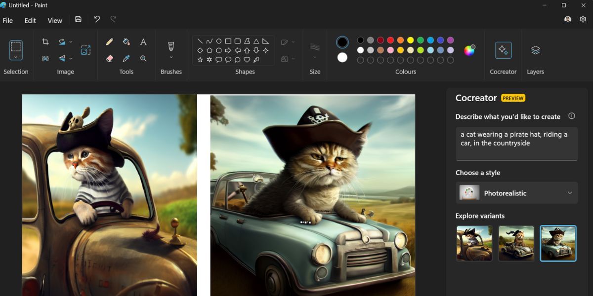 Сгенерированные варианты изображений в Paint Cocreator