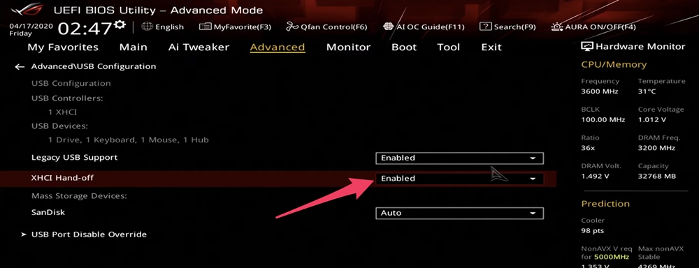 BIOS — XHCI Hand-off Enabled