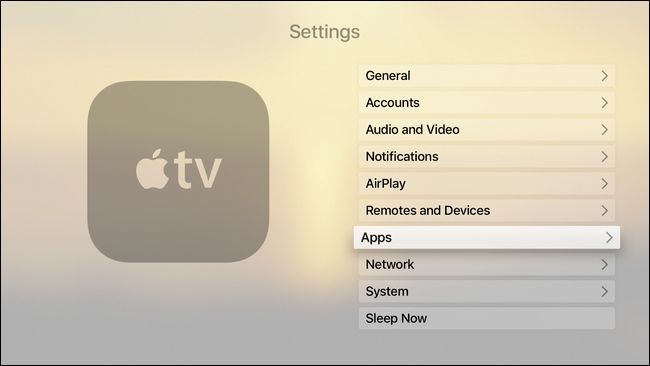 Экран настроек Apple TV, раздел Приложения