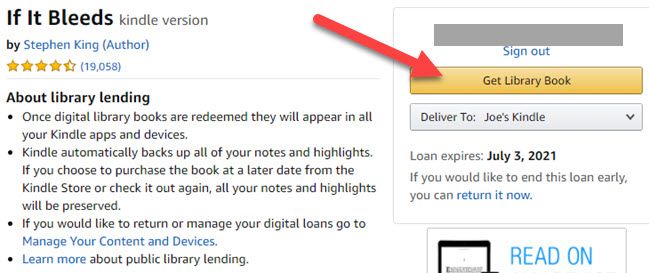 Нажмите Get Library Book на Amazon