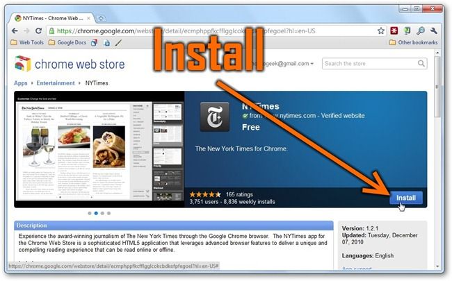 Пример установки приложения с превью и кнопкой Install
