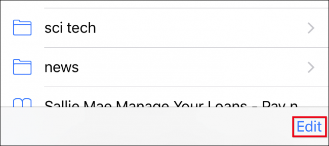 Кнопка Править в экране Закладок