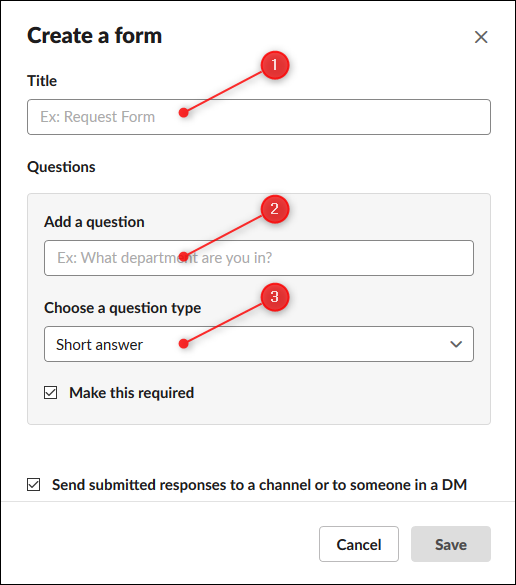 Заполните заголовок формы, вопрос и выберите тип вопроса из выпадающего списка