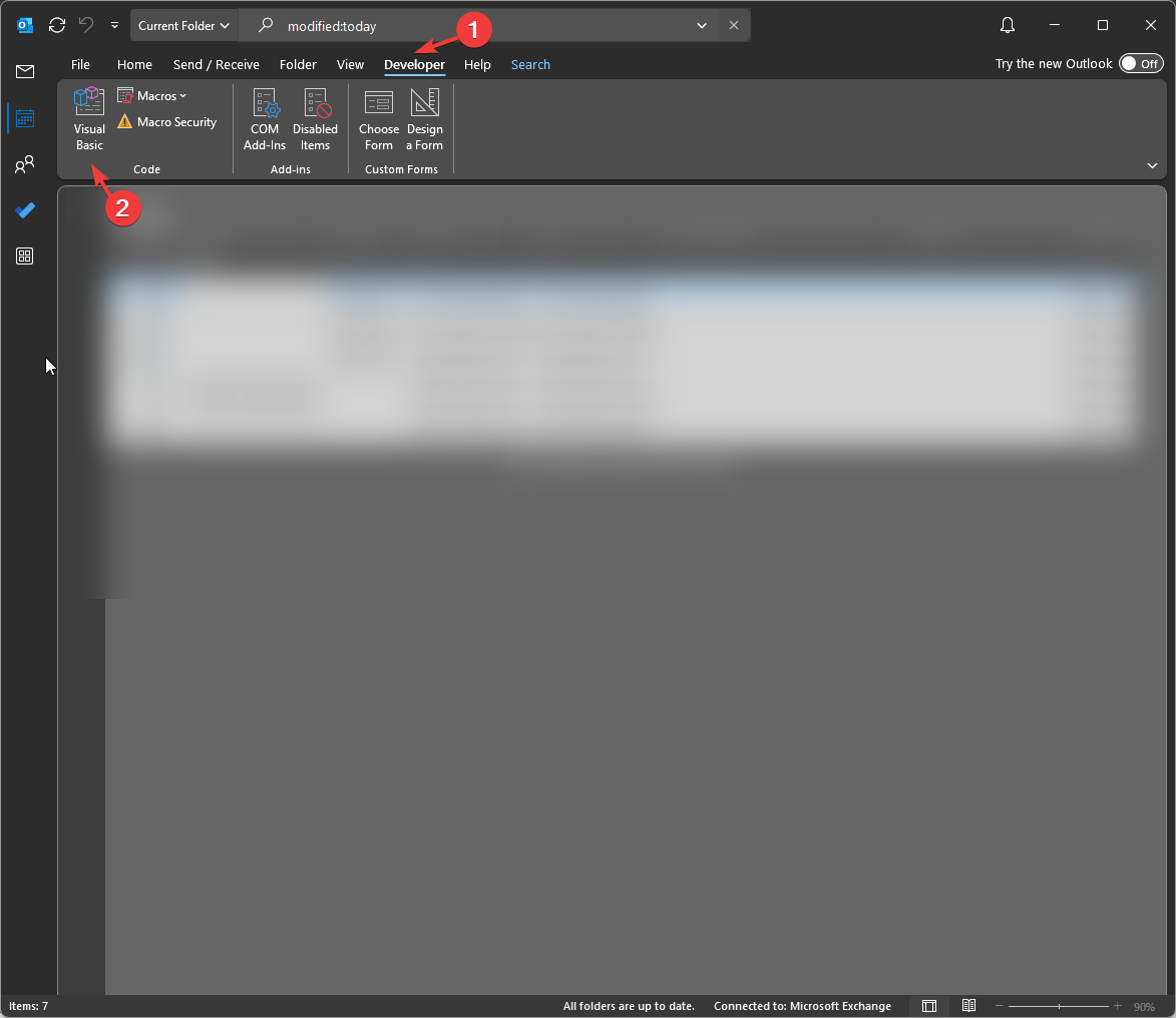 Открыть редактор Visual Basic в Outlook