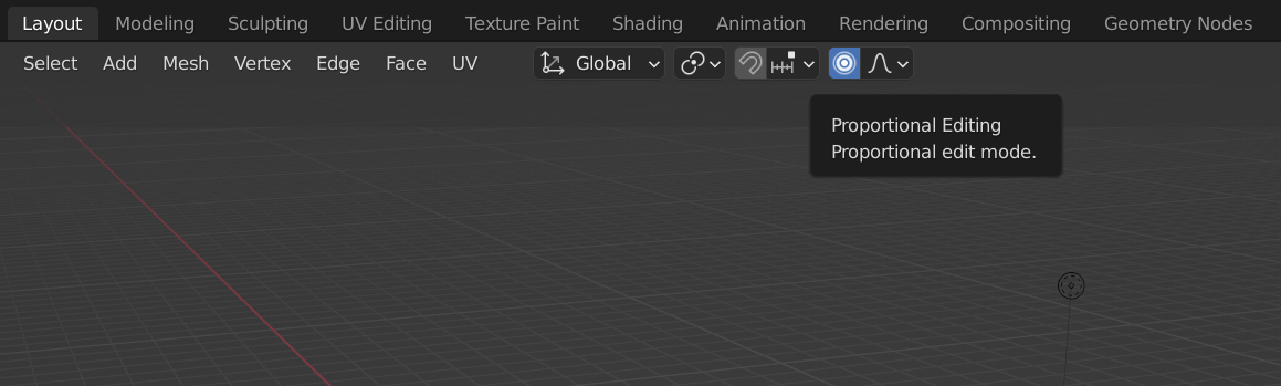 Включение режима пропорционального редактирования в Blender