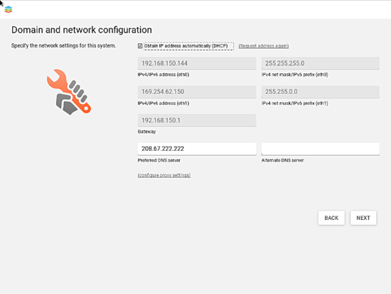 Конфигурация сетевых параметров и DNS в мастере установки