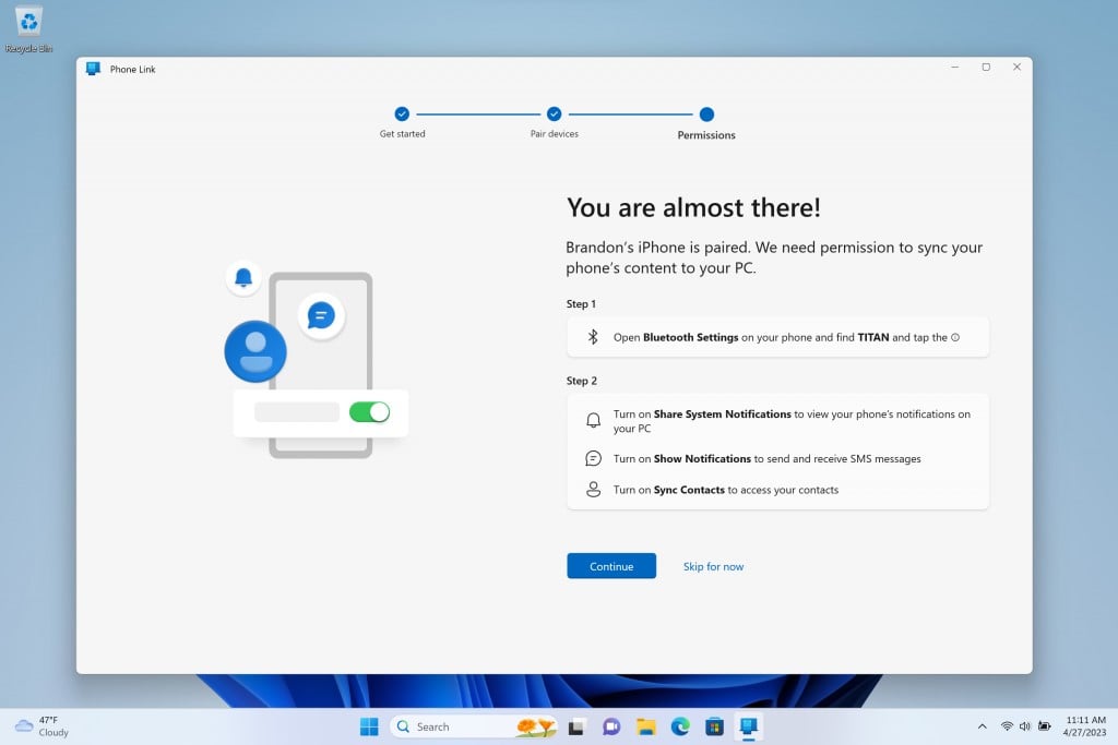 Настройка Microsoft Phone Link на iPhone