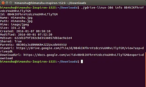 Информация о файле в Gdrive