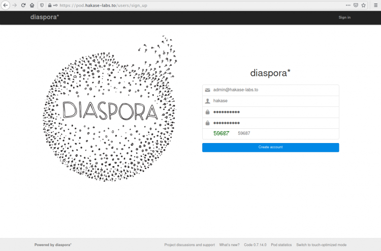Создание учётной записи Diaspora
