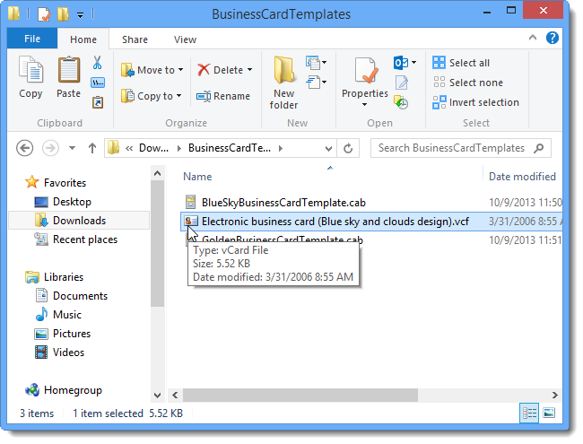 Открытие vcf-файла в Outlook